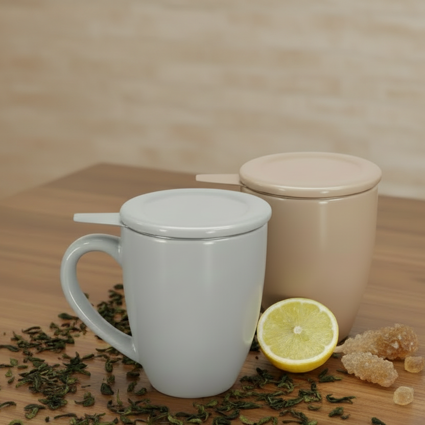 Teetasse mit Filter und Deckel